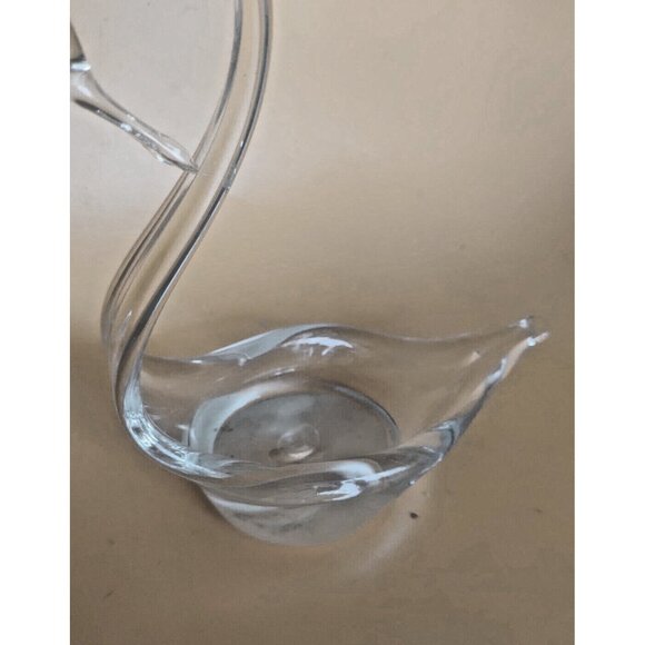 Duncan Miller Hand Blown Clear Glass Swan Trinket/Candy/Nut Bowl 7" x 7" x 3" - Picture 3 of 12